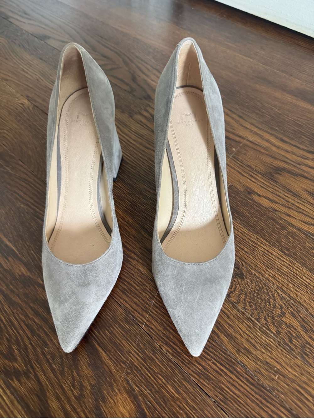Marc Fisher Pointed-Toe Suede Pumps in Gray